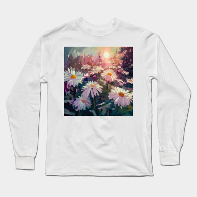 White Daisies in Garden Long Sleeve T-Shirt by redwitchart